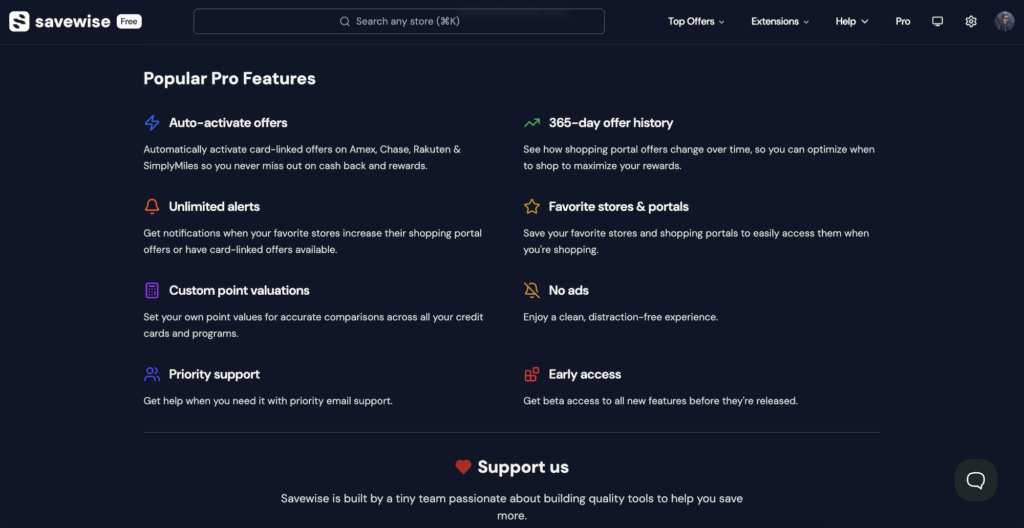 Savewise Pro features