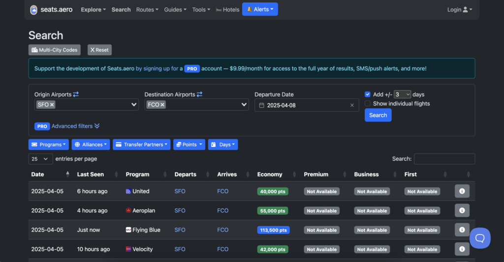 seats.aero award search tool