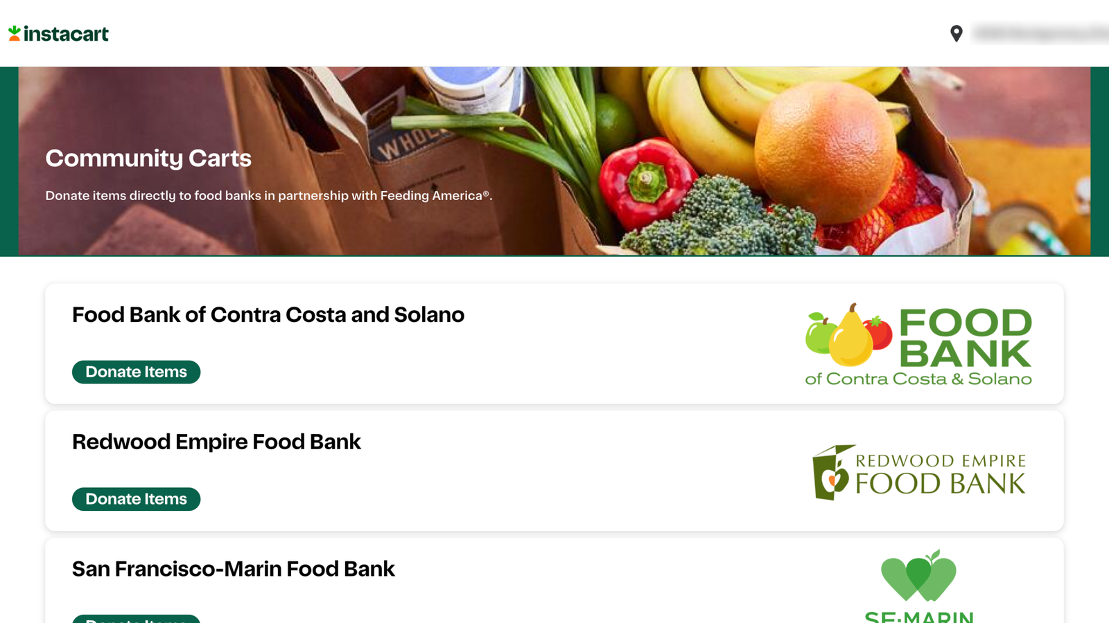 Using Chase Card Instacart Credits for Community Carts Food Bank Donations