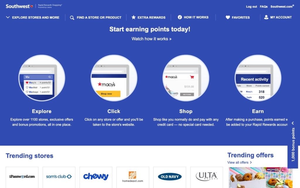 Southwest Rapid Rewards shopping portal