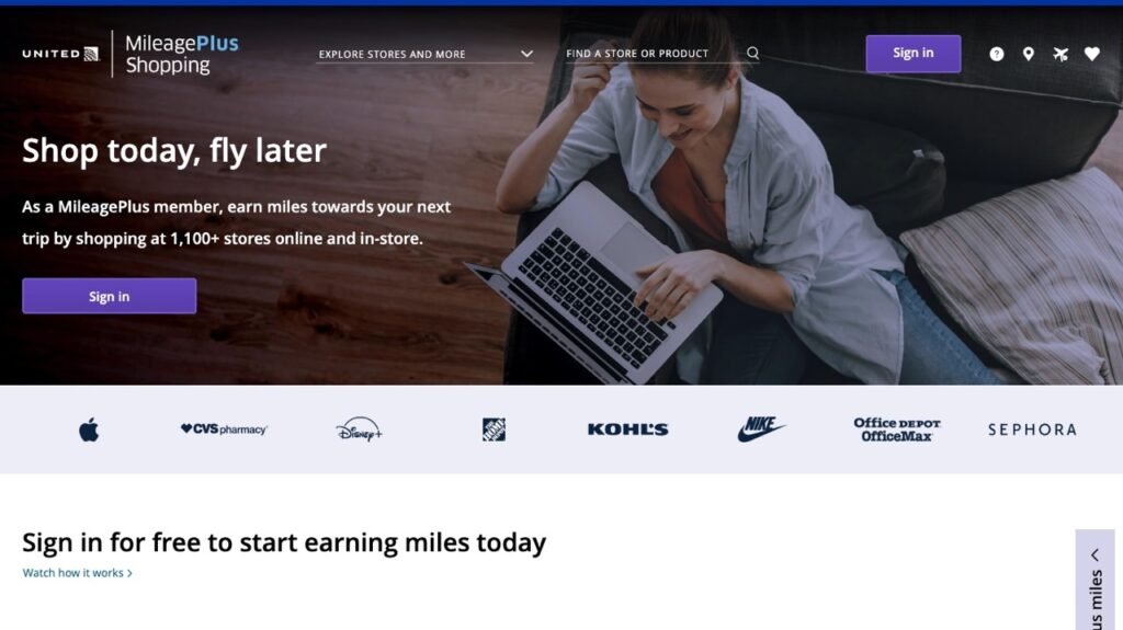United Mileage Plus shopping portal