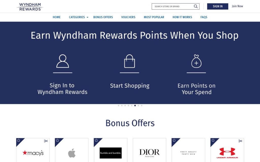Wyndham Rewards shopping portal